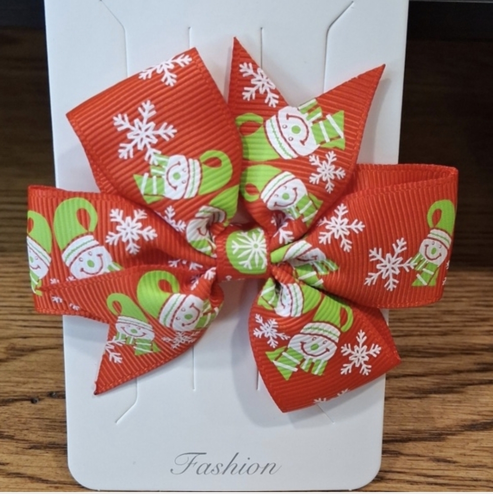 Festive Red Snowman Hair Bow